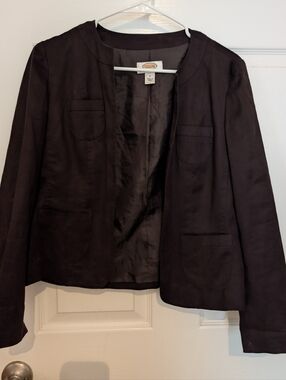 Talbots Black Collarless Open-Front Blazer